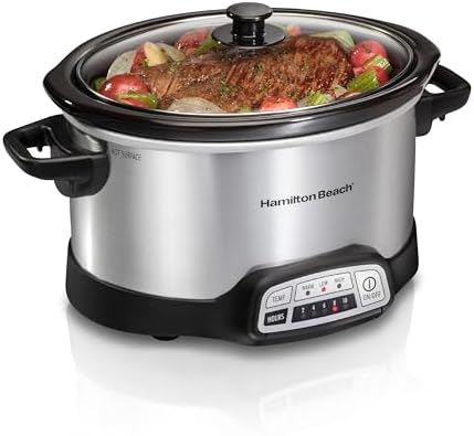 Hamilton Beach Programmable Slow Cooker with Flexible Easy Programming, 5 Cooking Times, Dishwasher-Safe Crock, Lid, 4 Quart, Silver