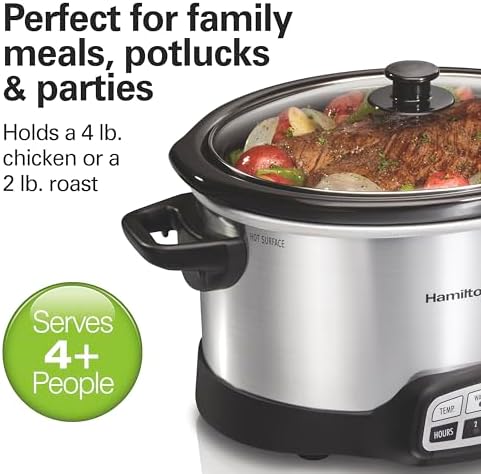 Hamilton Beach Programmable Slow Cooker with Flexible Easy Programming, 5 Cooking Times, Dishwasher-Safe Crock, Lid, 4 Quart, Silver - Picture 3