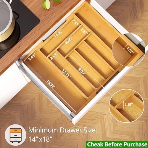 Pipishell Silverware Organizer Bamboo Drawer Organizer Expandable, Kitchen Utensils Holder, Adjustable Cutlery Tray, Wood Drawer Dividers Organizer - Picture 1