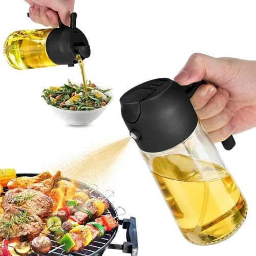 16oz Oil Dispenser Bottle for Kitchen - 2 in 1 Olive Oil Dispenser and Oil Sprayer - 470ml Olive Oil Bottle - Oil Sprayer for Cooking, Kitchen, Salad, Barbecue Black - Picture 0