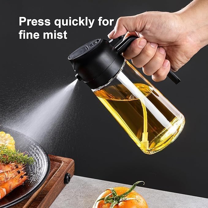 16oz Oil Dispenser Bottle for Kitchen - 2 in 1 Olive Oil Dispenser and Oil Sprayer - 470ml Olive Oil Bottle - Oil Sprayer for Cooking, Kitchen, Salad, Barbecue Black - Picture 1