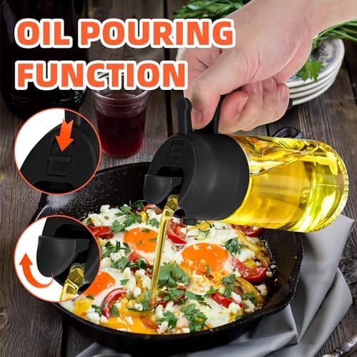 16oz Oil Dispenser Bottle for Kitchen - 2 in 1 Olive Oil Dispenser and Oil Sprayer - 470ml Olive Oil Bottle - Oil Sprayer for Cooking, Kitchen, Salad, Barbecue Black - Picture 2