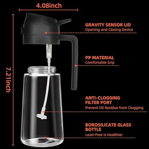 16oz Oil Dispenser Bottle for Kitchen - 2 in 1 Olive Oil Dispenser and Oil Sprayer - 470ml Olive Oil Bottle - Oil Sprayer for Cooking, Kitchen, Salad, Barbecue Black - Picture 3