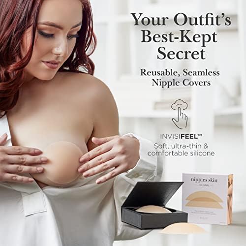 Nippies Nipple Cover - Sticky Adhesive Silicone Nipple Pasties - Reusable Pasty Nipple Covers for Women with Travel Box - Picture 1