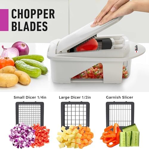 Mueller Pro-Series All-in-One, 12 Blade Mandoline Slicer for Kitchen, Food Chopper, Vegetable Slicer and Spiralizer, Cutter, Dicer, Grater, Kitchen Gadgets Sets with Container, White Sand/Dark Grey - Picture 2