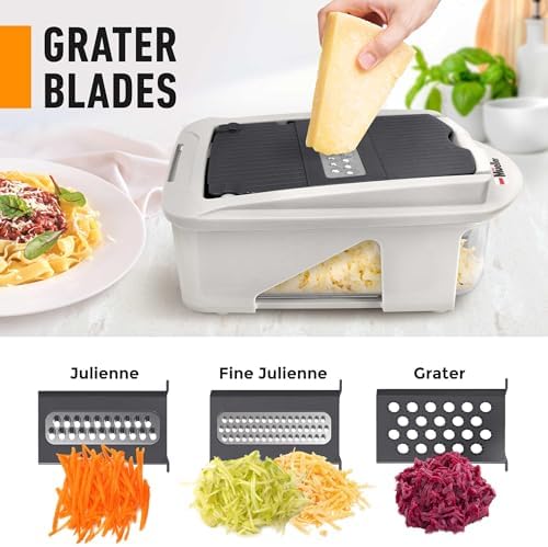 Mueller Pro-Series All-in-One, 12 Blade Mandoline Slicer for Kitchen, Food Chopper, Vegetable Slicer and Spiralizer, Cutter, Dicer, Grater, Kitchen Gadgets Sets with Container, White Sand/Dark Grey - Picture 3