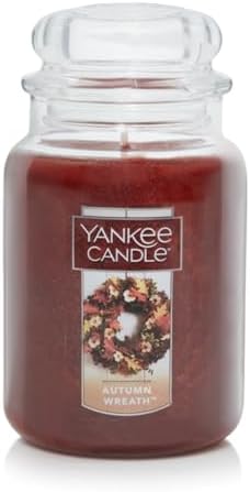 Yankee Candle Autumn Wreath Scented, Classic 22oz Large Jar Single Wick Aromatherapy Candle, Over 110 Hours of Burn Time, Fall Fragrance