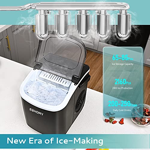 EUHOMY Countertop Ice Maker Machine with Handle, 26lbs in 24Hrs, 9 Ice Cubes Ready in 6 Mins, Auto-Cleaning Portable Ice Maker with Basket and Scoop, for Home/Kitchen/Camping/RV. (Black) - Picture 2