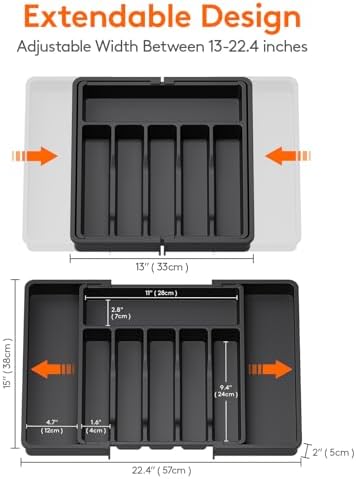 Lifewit Silverware Drawer Organizer, Expandable Utensil Tray for Kitchen, BPA Free Flatware and Cutlery Holder, Adjustable Plastic Storage for Spoons Forks Knives, Large, Black - Picture 2