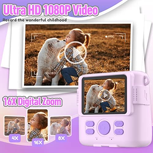 Instant Print Camera for Kids, Christmas Birthday Gifts for Girls Boys, HD Digital Video Cameras for Toddler, Portable Toy for 4 5 6 7 8 9 10 Year Old Girl with 32GB SD Card-Purple - Picture 3