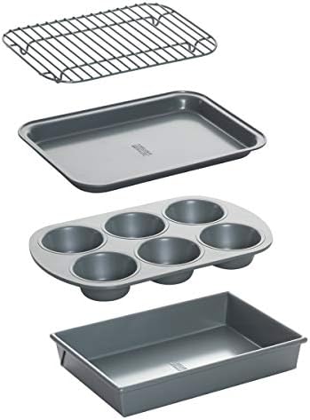 Chicago Metallic Non-Stick Toaster Oven Bakeware Set, 4-Piece, Carbon Steel