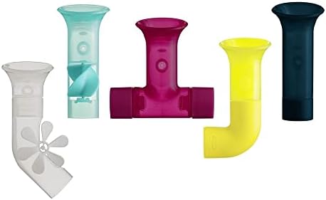 Boon Pipes Toddler Bath Toys - Bathtub Building Toys with Suction Cups - Toddler Sensory Toys and Bathtub Essentials - Multicolored - 5 Count - Kids Ages 12 Months and Up