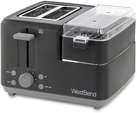 West Bend 78500 Breakfast Station, 2-Slice Toaster with Removable Meat and Vegetable Warming Tray and Egg Cooker/Poacher, Black