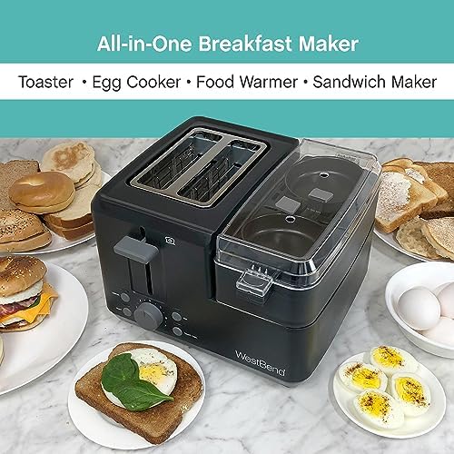 West Bend 78500 Breakfast Station, 2-Slice Toaster with Removable Meat and Vegetable Warming Tray and Egg Cooker/Poacher, Black - Picture 1