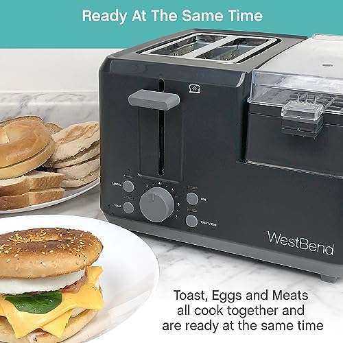 West Bend 78500 Breakfast Station, 2-Slice Toaster with Removable Meat and Vegetable Warming Tray and Egg Cooker/Poacher, Black - Picture 3