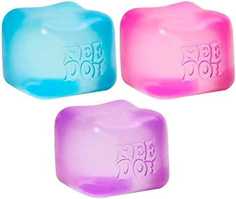 Schylling NeeDoh Nice Cube Sensory Toy with a Super Solid Squish - Always Returns to its Square Shape - Ages 3 and Up - One Cube in Assorted Colors of Blue, Pink, or Purple