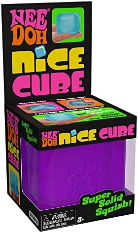 Schylling NeeDoh Nice Cube Sensory Toy with a Super Solid Squish - Always Returns to its Square Shape - Ages 3 and Up - One Cube in Assorted Colors of Blue, Pink, or Purple - Picture 1