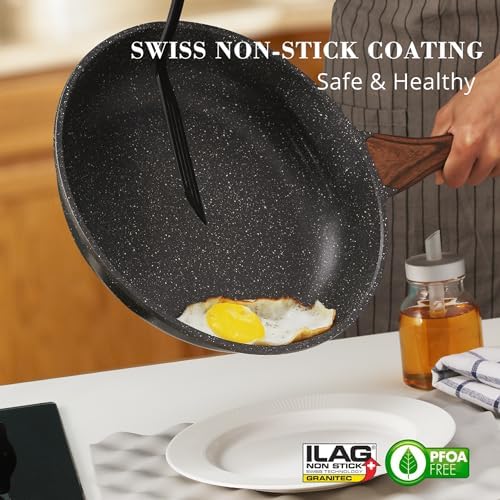 SENSARTE Nonstick Frying Pan Skillet, Swiss Granite Coating Omelette Pan, Healthy Stone Cookware Chef's Pan, PFOA Free (8/9.5/10/11/12.5 Inch) (9.5 Inch) - Picture 1