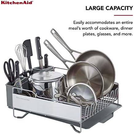 KitchenAid Large Capacity,Full Size, Rust Resistan Dish Rack Angled Drain Board and Removable Flatware Caddy, Light Grey - Picture 3