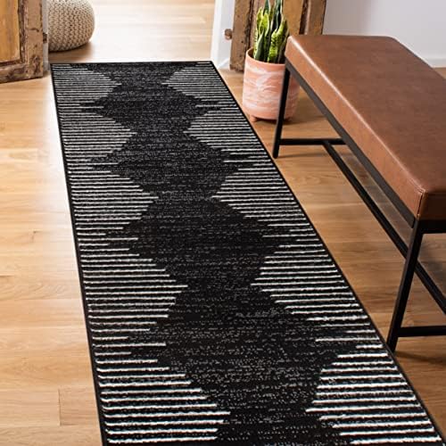 Rugshop Bohemian Stripe Stain Resistant High Traffic Living room Kitchen Bedroom Dining Home Office Runner Rug 2'x7' Black - Picture 0