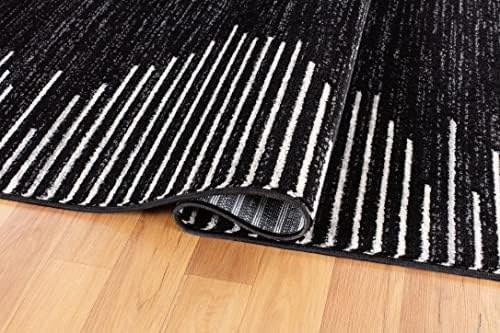 Rugshop Bohemian Stripe Stain Resistant High Traffic Living room Kitchen Bedroom Dining Home Office Runner Rug 2'x7' Black - Picture 2