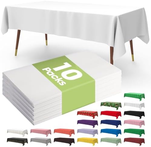 Pureegg Premium Disposable Table Cloth - 10 Pack, 54 x 108 Inch Decorative Tablecloths for Rectangle Tables, White