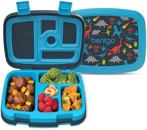 Bentgo® Kids Prints Leak-Proof, 5-Compartment Bento-Style Kids Lunch Box - Ideal Portion Sizes for Ages 3-7, Durable, Drop-Proof, Dishwasher Safe, & Made with BPA-Free Materials (Dinosaur)