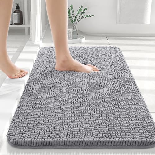 OLANLY Bathroom Rugs 30x20, Extra Soft Absorbent Chenille Bath Rugs, Non-Slip, Dry Quickly, Machine Washable, Bath Mats for Bathroom Floor, Tub and Shower, Grey - Picture 0