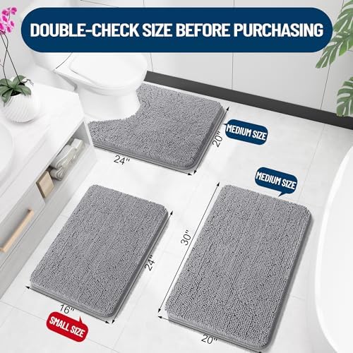 OLANLY Bathroom Rugs 30x20, Extra Soft Absorbent Chenille Bath Rugs, Non-Slip, Dry Quickly, Machine Washable, Bath Mats for Bathroom Floor, Tub and Shower, Grey - Picture 1