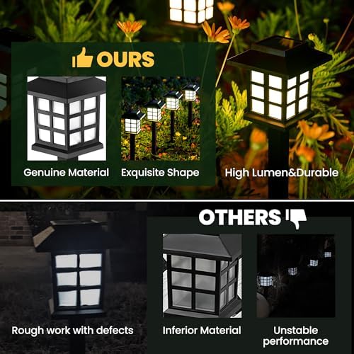 GIGALUMI Solar Outdoor Lights,12 Pack LED Solar Lights Outdoor Waterproof, Solar Walkway Lights Maintain 10 Hours of Lighting for Your Garden, Landscape, Path, Yard, Patio, Driveway - Picture 2