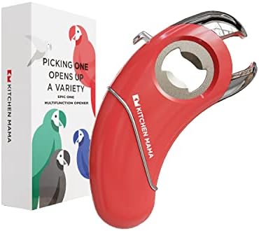 Kitchen Mama Epic One Multifunction Opener: A Pick Ergonomic Opener- Magnetic Bottle Opener, Beer & Soda Can Opener, Pull Tab & Jar Opener for Weak Hands and Arthritis (Red)