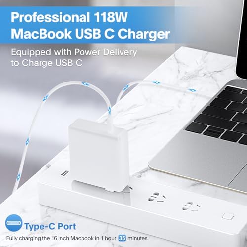 Mac Book Pro Charger - 118W USB C Charger Fast Charger Compatible with USB C Port MacBook pro/Air, ipad Pro, Samsung Galaxy and All USB C Device, Include Charge Cable - Picture 1