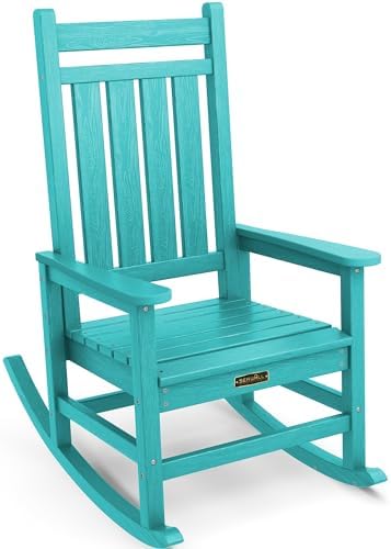 SERWALL HDPE Rocking Chair, Outdoor Rocking Chair for Adults, All Weather Porch Rocker for Lawn Garden, Aruba