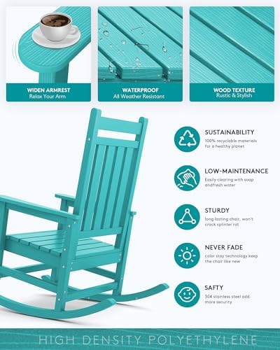 SERWALL HDPE Rocking Chair, Outdoor Rocking Chair for Adults, All Weather Porch Rocker for Lawn Garden, Aruba - Picture 3